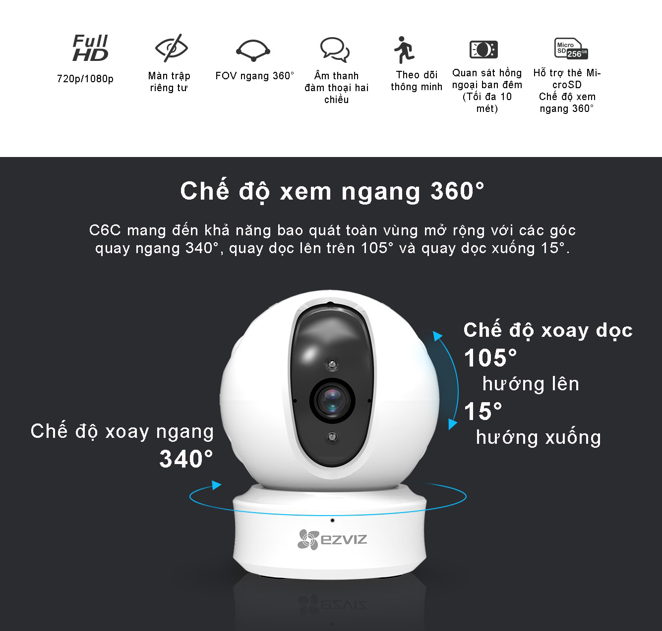 Camera Wifi quay quét EZVIZ CS-CV246 (C6C - 720P)